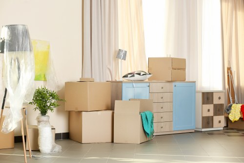 Professional packers carefully packing items