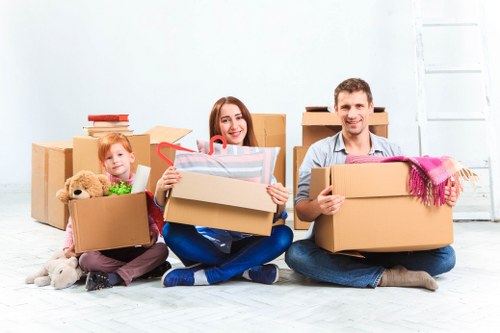 Professional team managing office relocation in Chiswick storage facility
